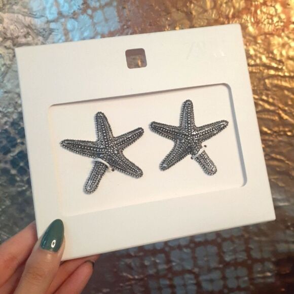 Nwt Zara Silvertone Statement Starfish Earrings - Picture 1 of 10